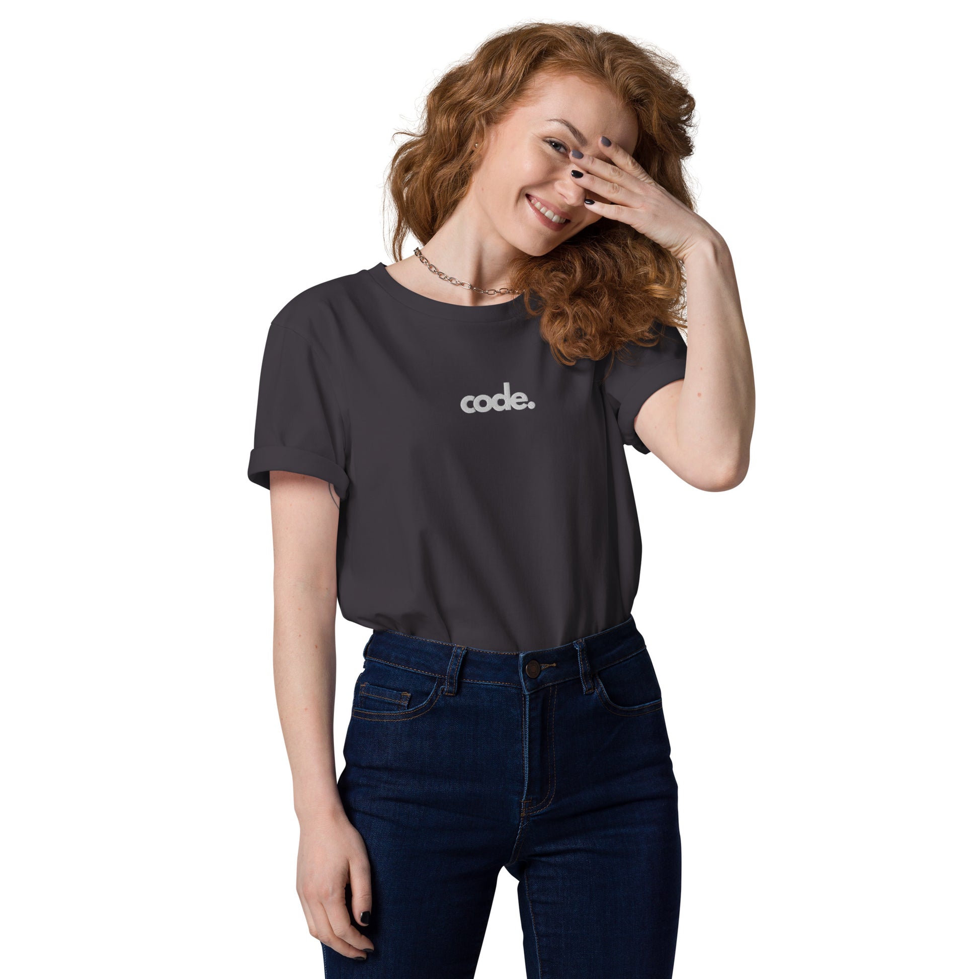 "CODE" Unisex organic cotton dark t-shirt (embroidered) The Developer Shop