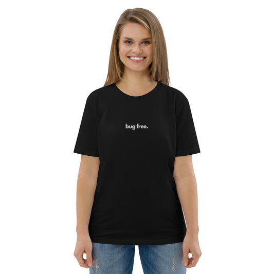 "BUG FREE" Unisex organic cotton dark t-shirt (embroidered) The Developer Shop