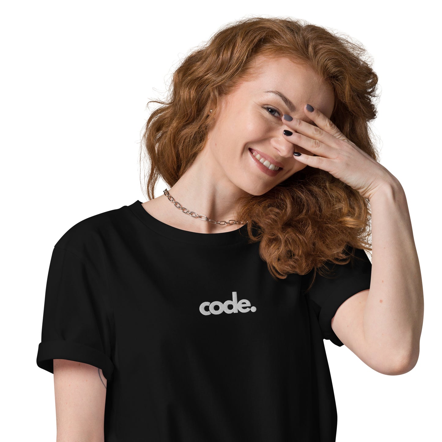 "CODE" Unisex organic cotton dark t-shirt (embroidered) The Developer Shop