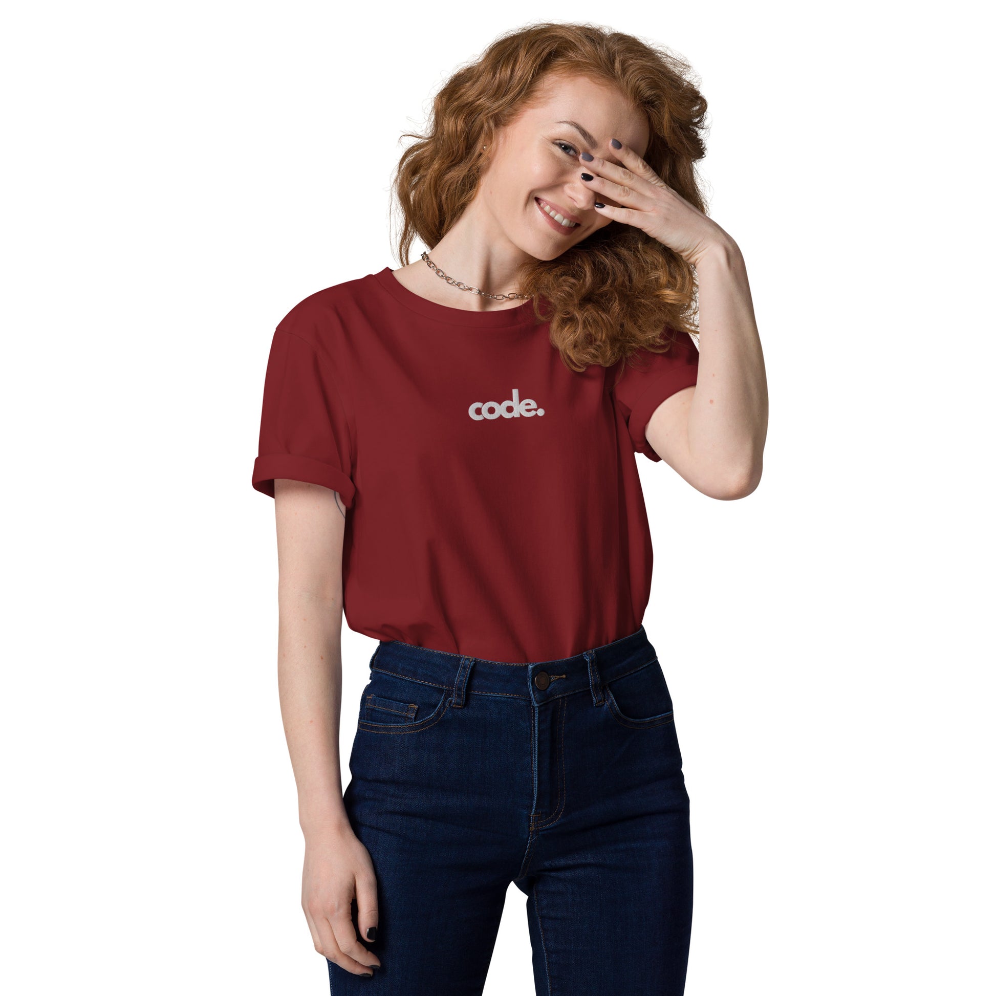 "CODE" Unisex organic cotton dark t-shirt (embroidered) The Developer Shop
