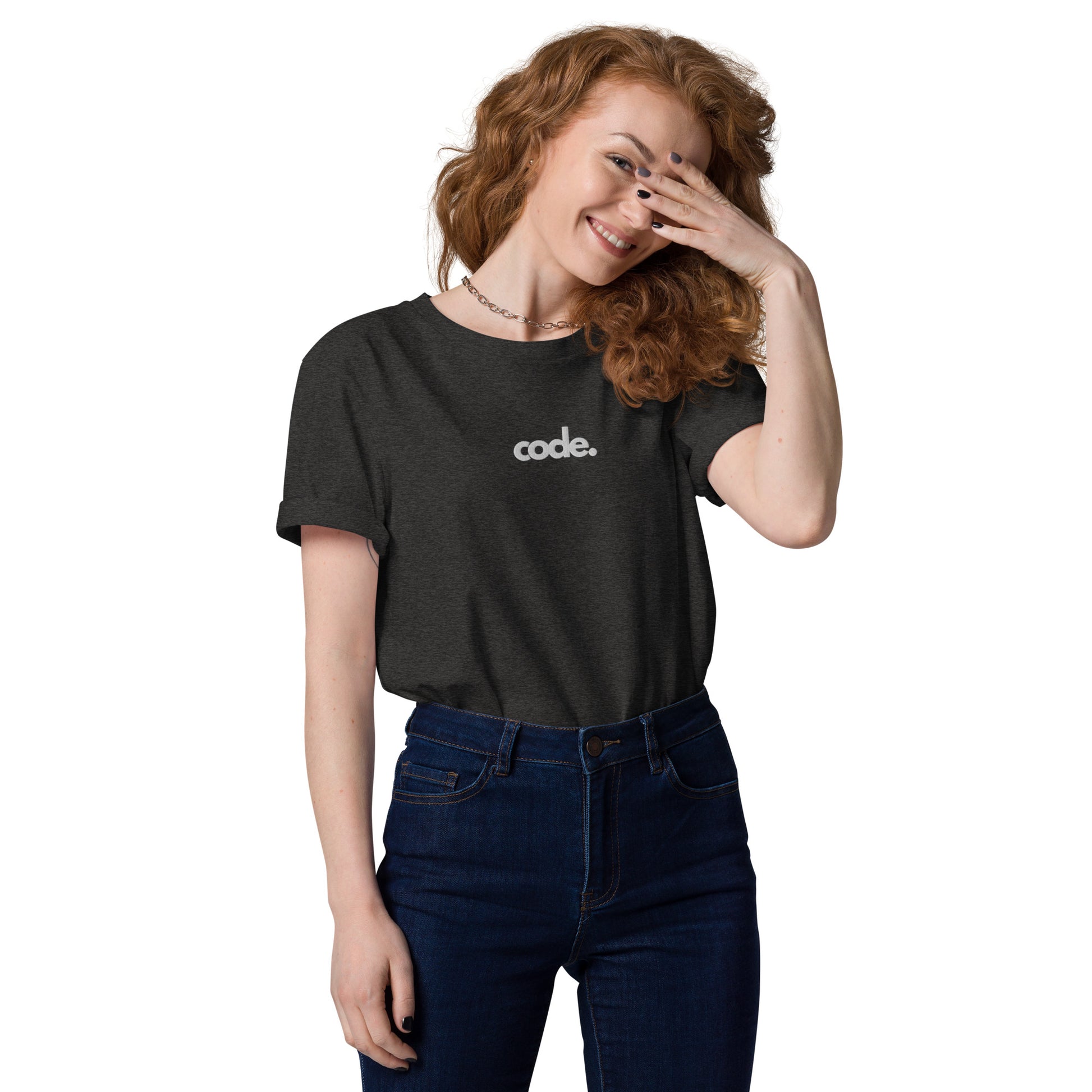 "CODE" Unisex organic cotton dark t-shirt (embroidered) The Developer Shop