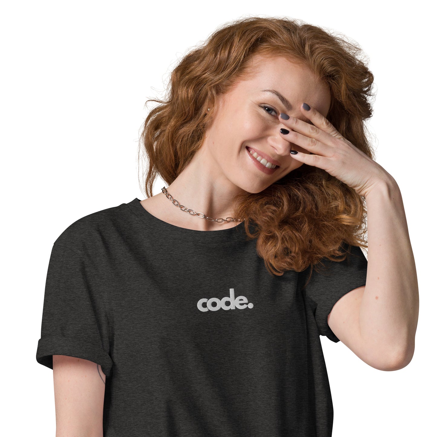 "CODE" Unisex organic cotton dark t-shirt (embroidered) The Developer Shop
