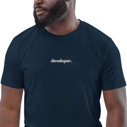 "DEVELOPER" Unisex organic cotton dark t-shirt (embroidered) The Developer Shop