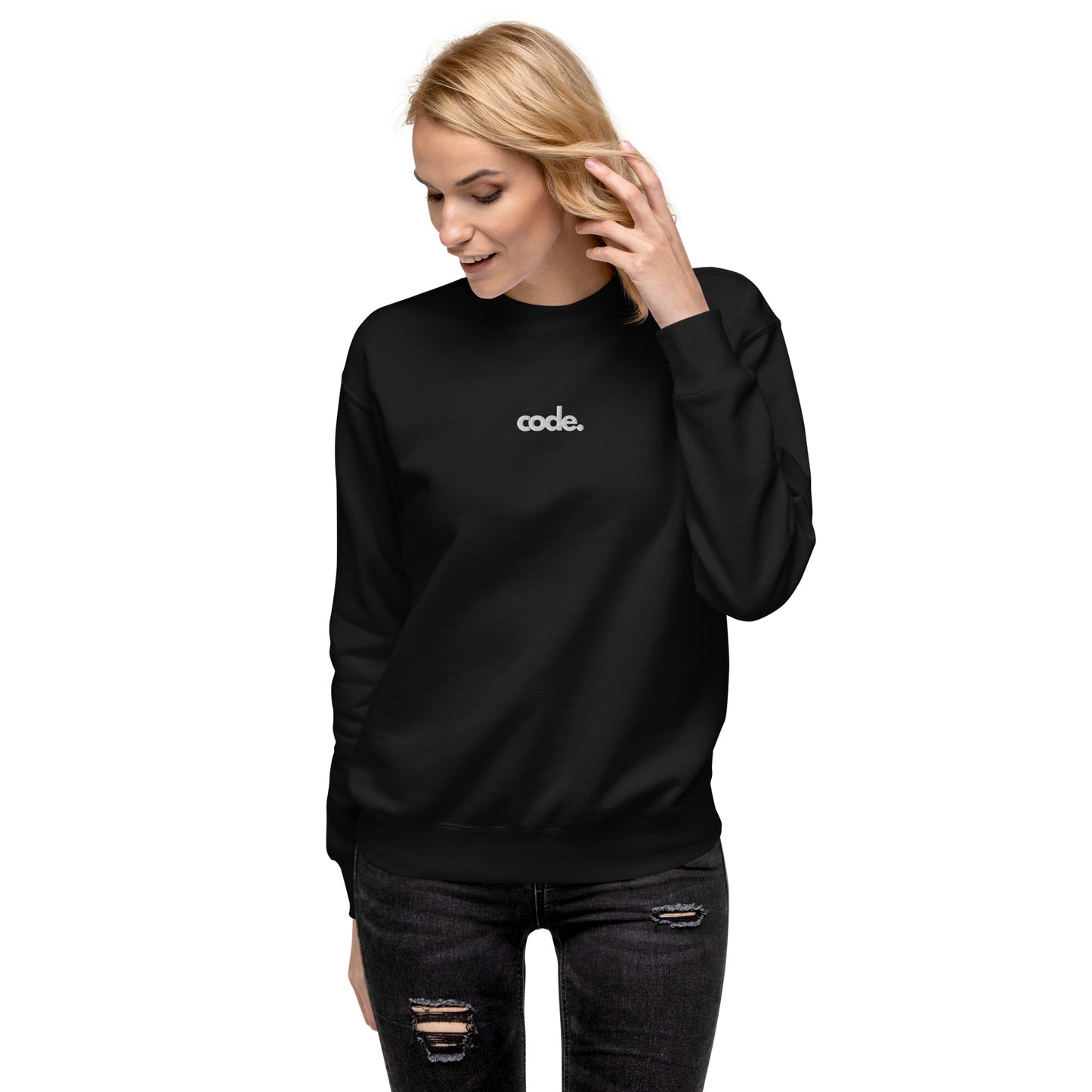 "CODE" Embroidered dark Unisex Premium Sweatshirt The Developer Shop