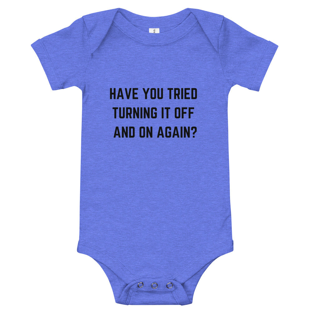 "HAVE YOU TRIED TURNING IT ON AND OFF AGAIN?" Baby Short Sleeve One Piece The Developer Shop