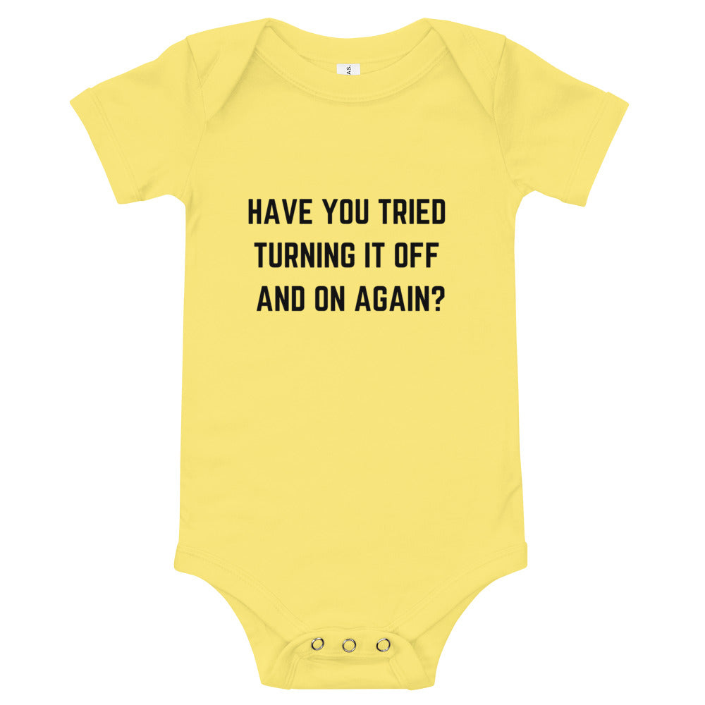 "HAVE YOU TRIED TURNING IT ON AND OFF AGAIN?" Baby Short Sleeve One Piece The Developer Shop