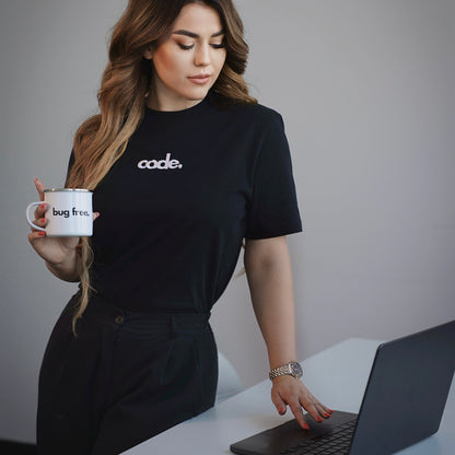 "CODE" Embroidered Unisex organic cotton dark t-shirt The Developer Shop
