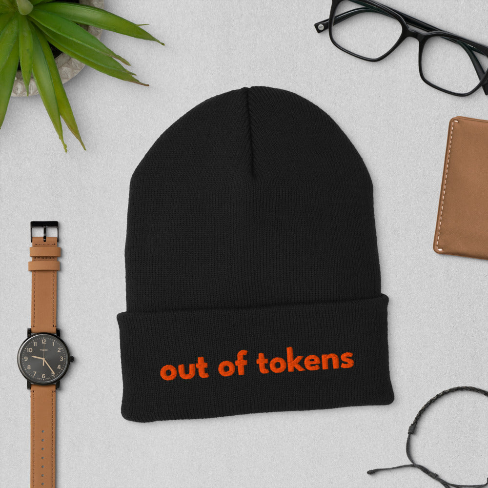"out of tokens" Embroidered beanie The Developer Shop
