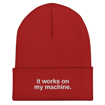 "IT WORKS ON MY MACHINE" Embroidered beanie The Developer Shop