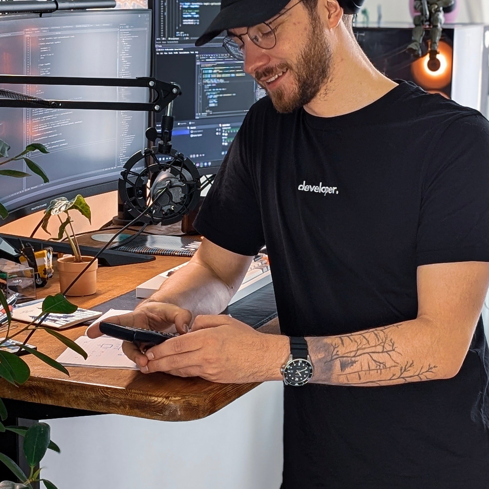 "DEVELOPER" Embroidered Unisex organic cotton dark t-shirt The Developer Shop