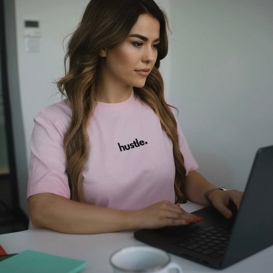 "HUSTLE" Embroidered Unisex organic cotton light t-shirt The Developer Shop