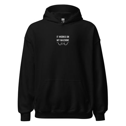 "IT WORKS ON MY MACHINE" Embroidered dark Unisex Hoodie The Developer Shop