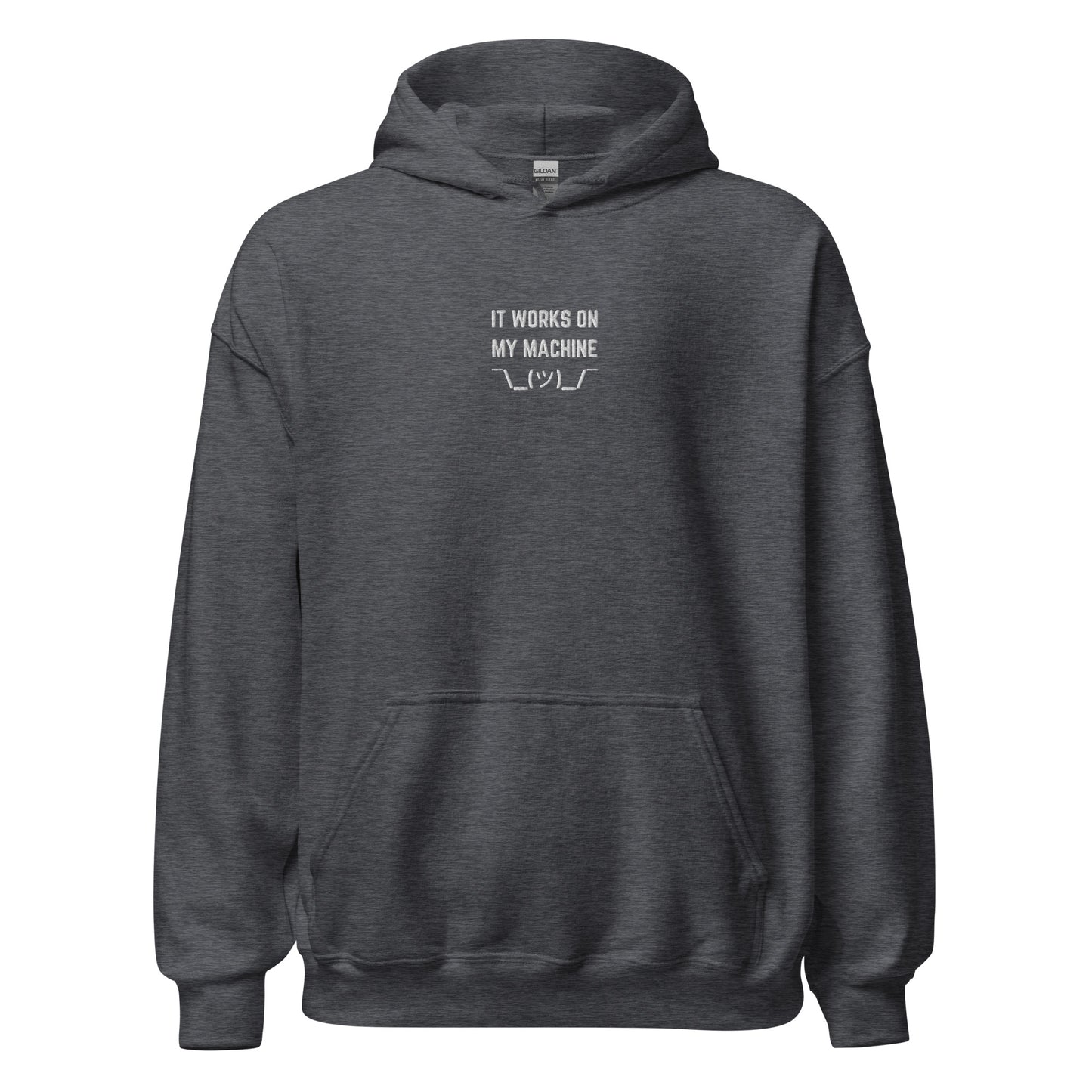 "IT WORKS ON MY MACHINE" Embroidered dark Unisex Hoodie The Developer Shop