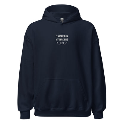 "IT WORKS ON MY MACHINE" Embroidered dark Unisex Hoodie The Developer Shop