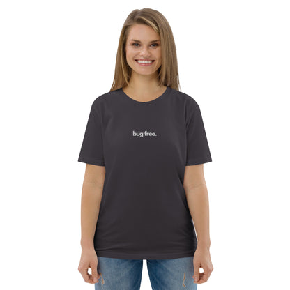 "BUG FREE" Unisex organic cotton dark t-shirt (embroidered) The Developer Shop