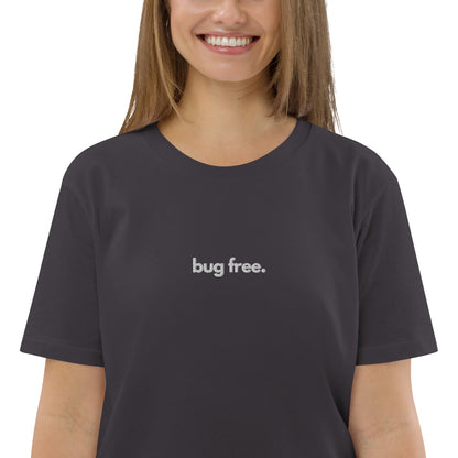 "BUG FREE" Unisex organic cotton dark t-shirt (embroidered) The Developer Shop