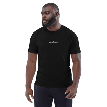 "DEVELOPER" Unisex organic cotton dark t-shirt (embroidered) The Developer Shop