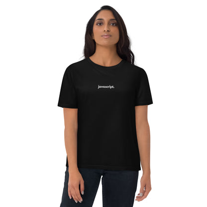 "JAVASCRIPT" Embroidered Unisex organic cotton dark t-shirt The Developer Shop