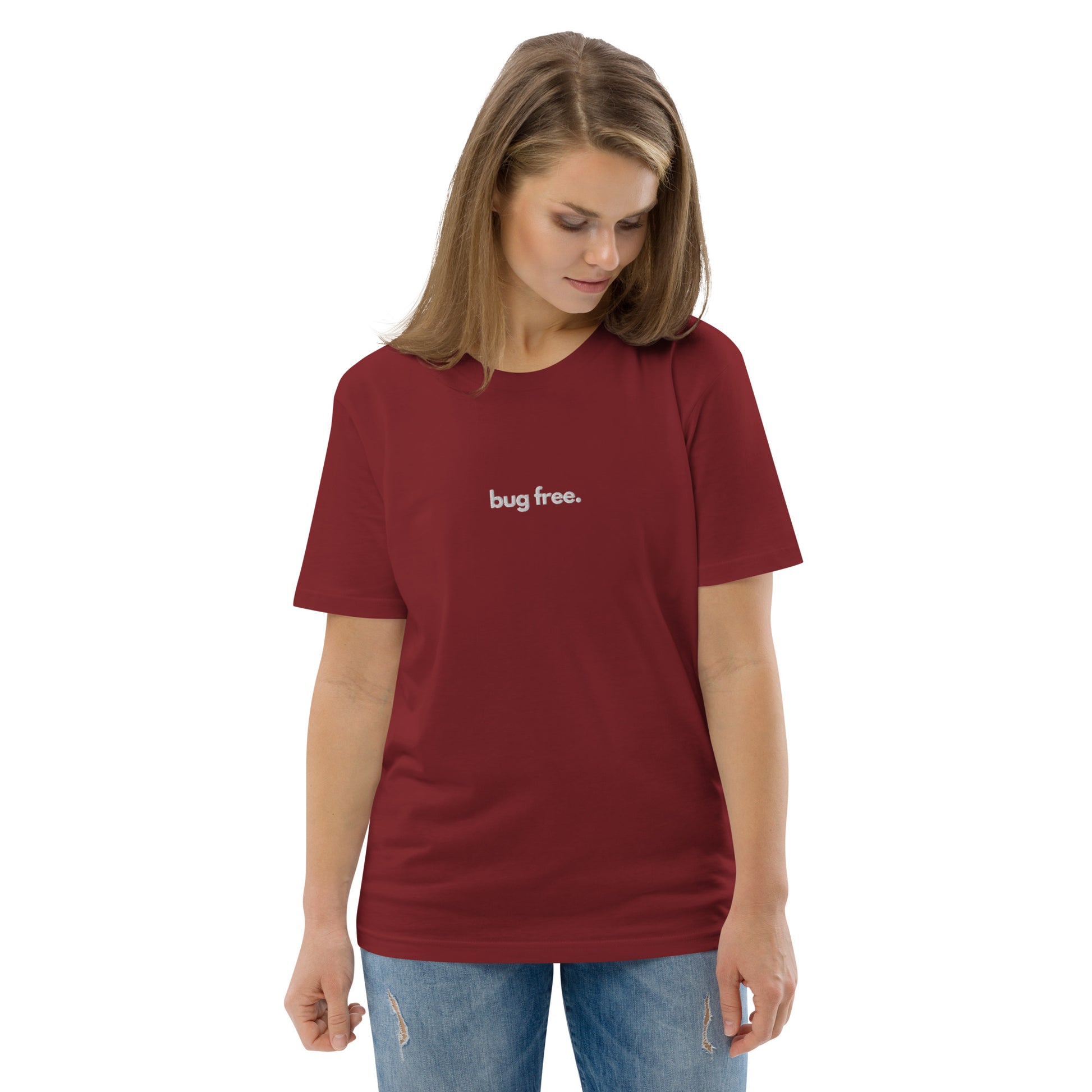 "BUG FREE" Unisex organic cotton dark t-shirt (embroidered) The Developer Shop