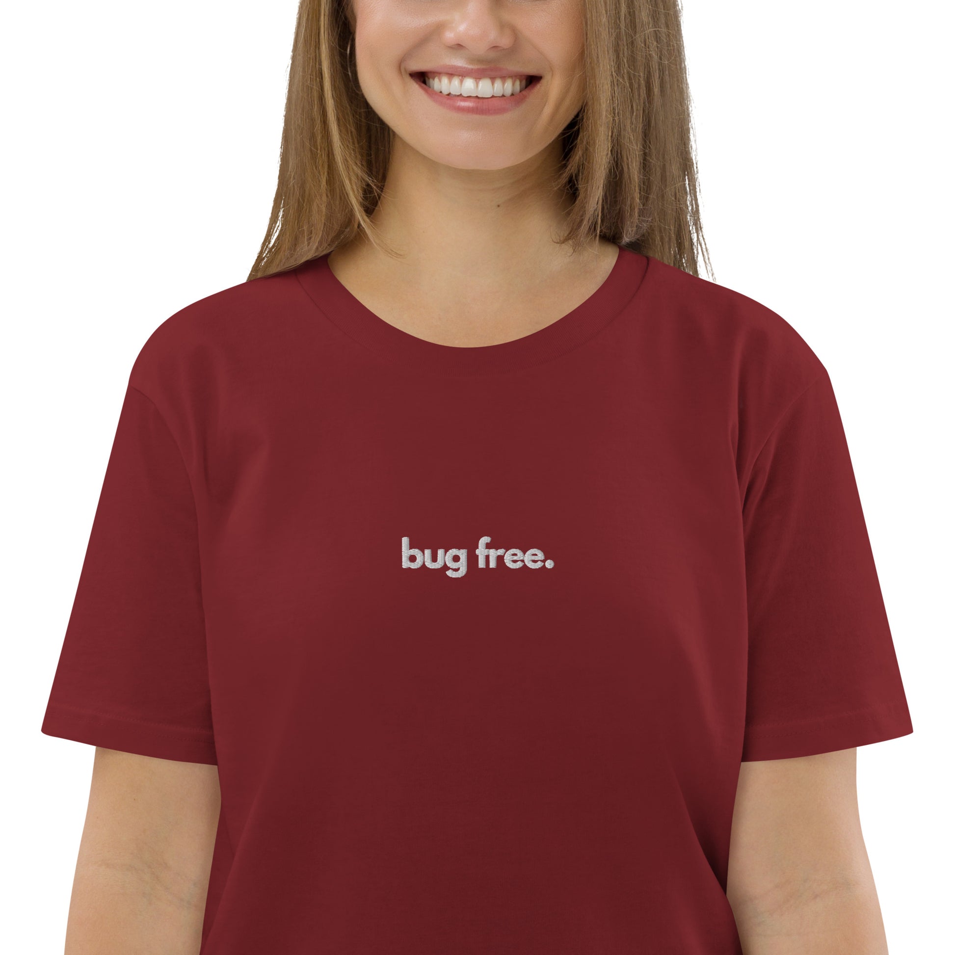 "BUG FREE" Unisex organic cotton dark t-shirt (embroidered) The Developer Shop