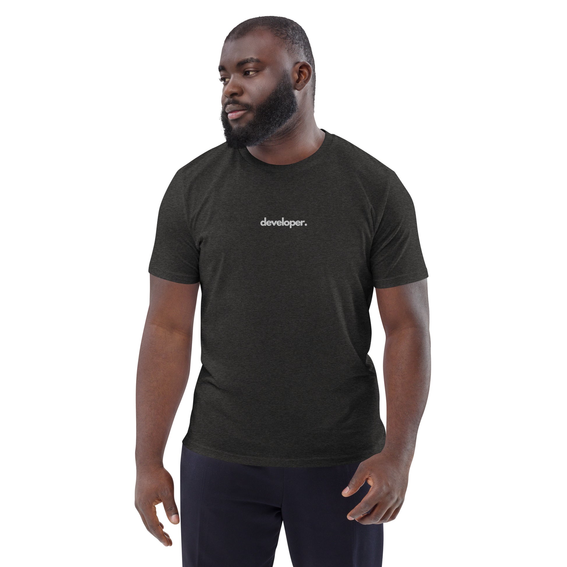 "DEVELOPER" Unisex organic cotton dark t-shirt (embroidered) The Developer Shop