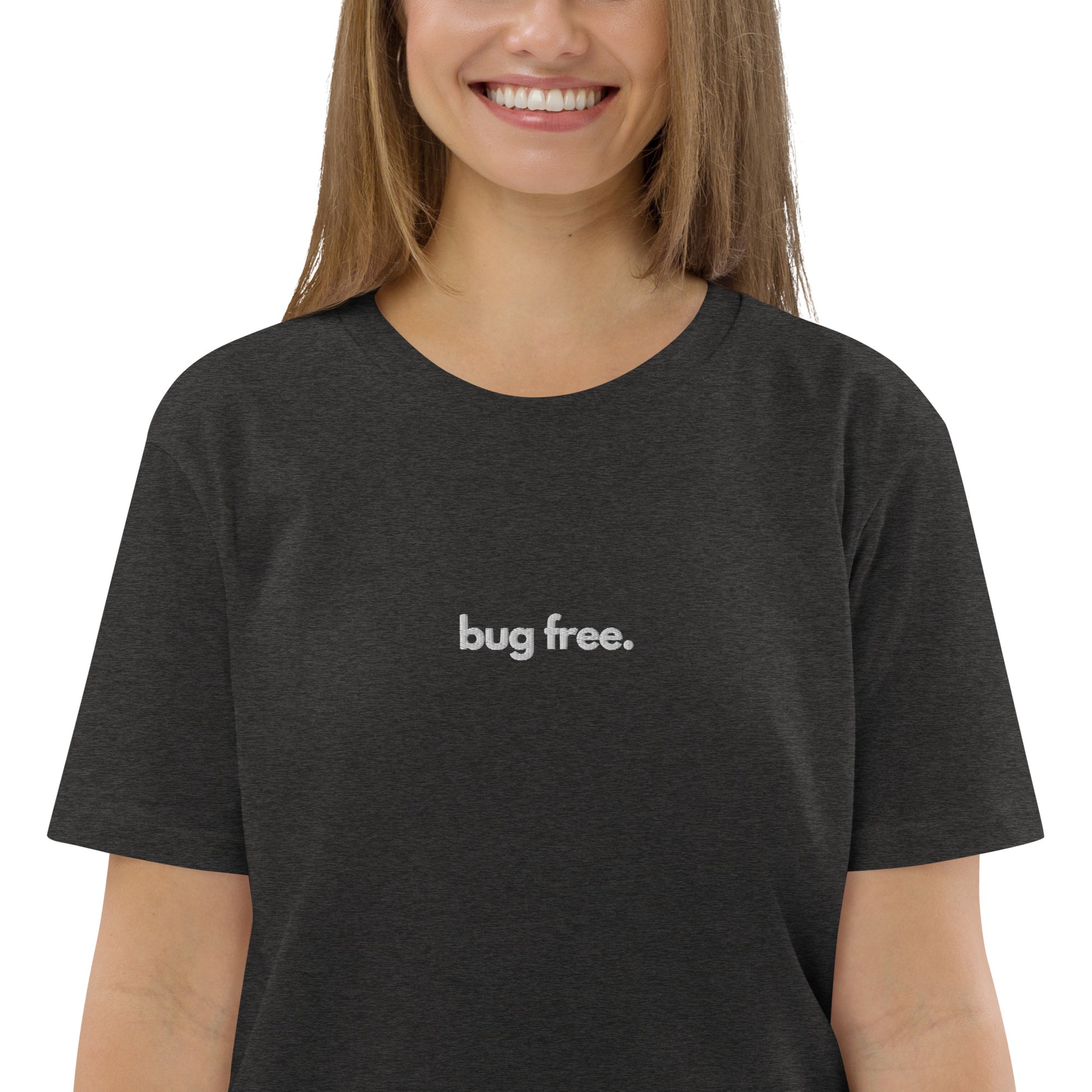 "BUG FREE" Unisex organic cotton dark t-shirt (embroidered) The Developer Shop