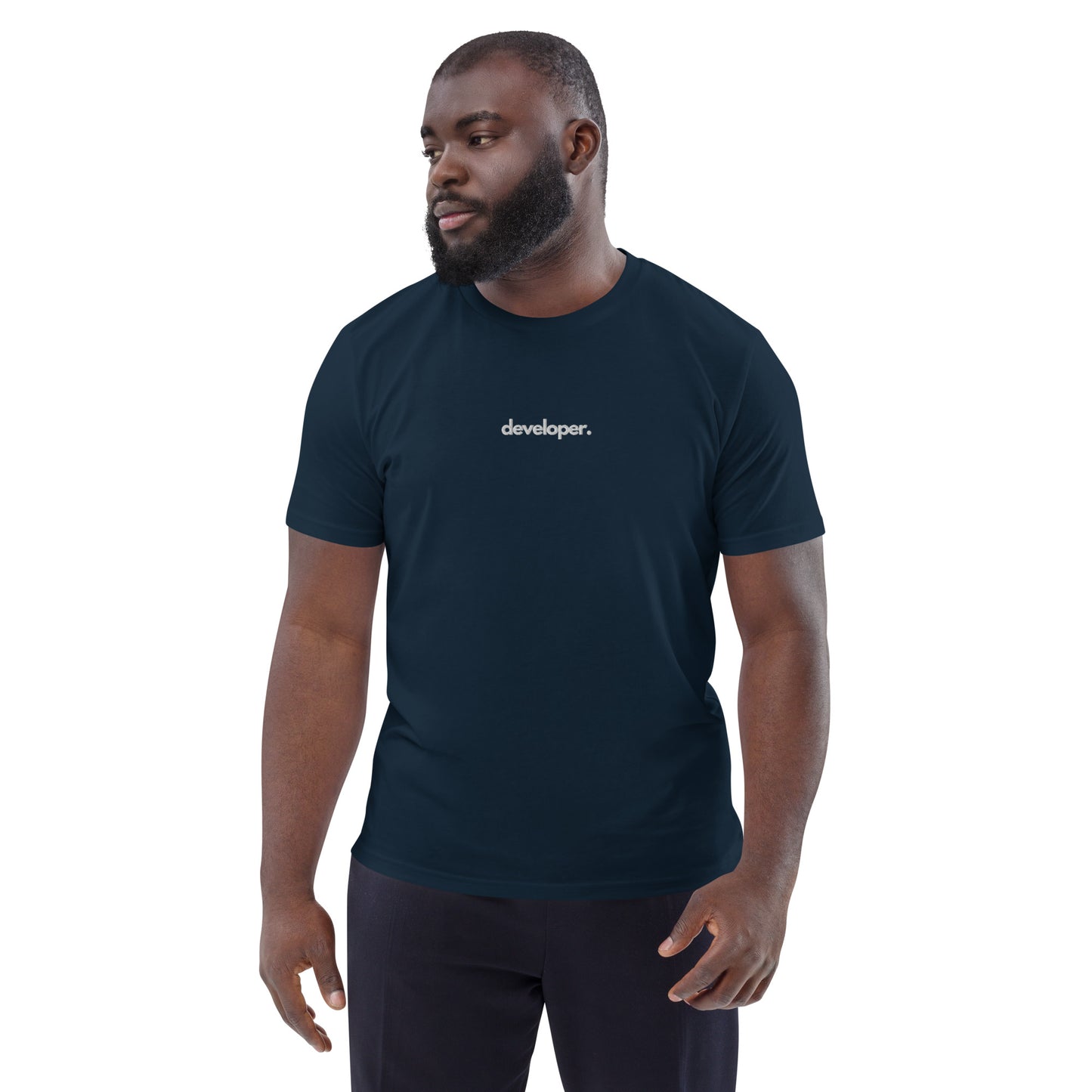 "DEVELOPER" Unisex organic cotton dark t-shirt (embroidered) The Developer Shop