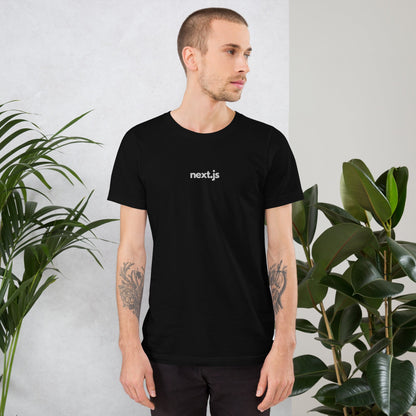 "Next.JS" Embroidered Unisex organic cotton dark t-shirt The Developer Shop