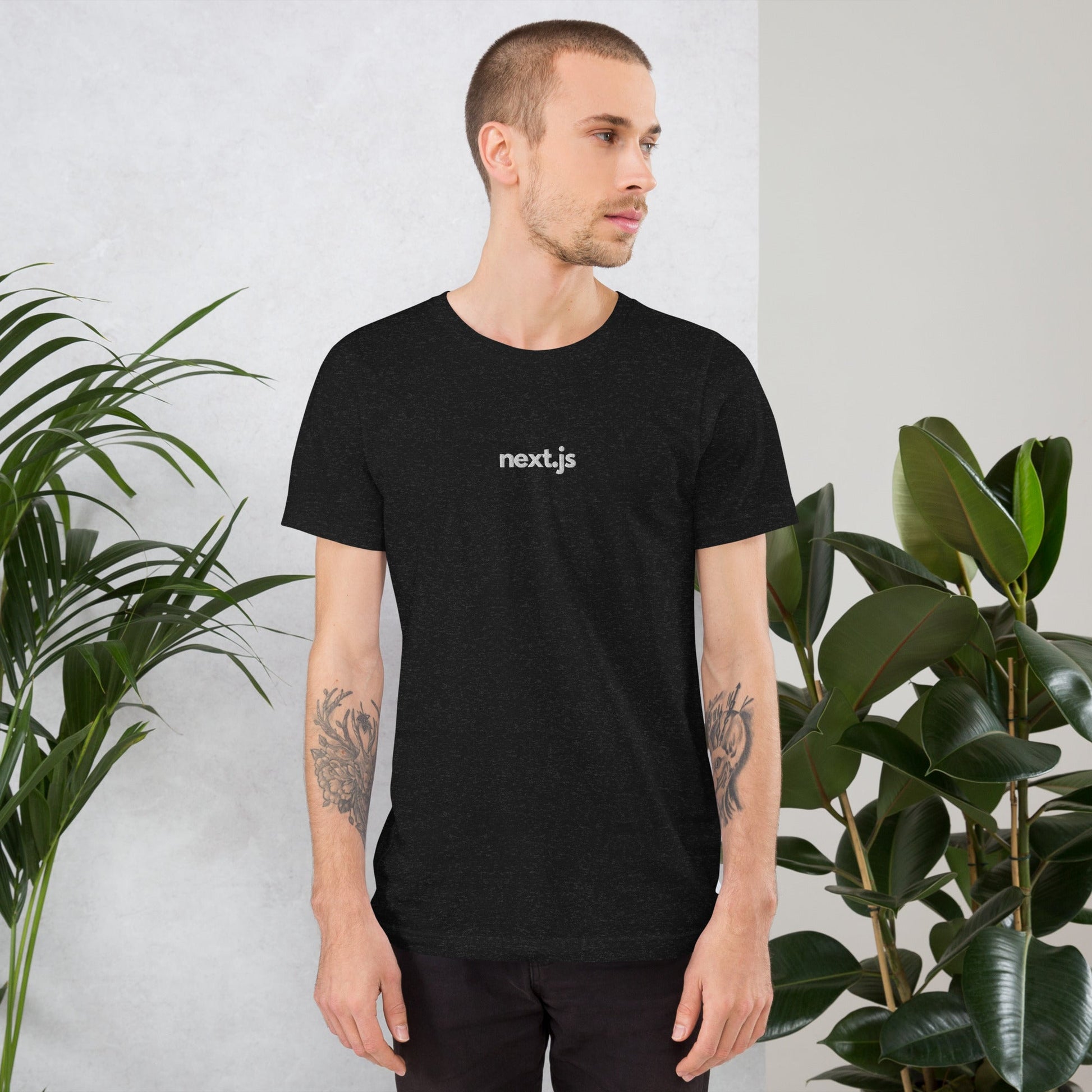 "Next.JS" Embroidered Unisex organic cotton dark t-shirt The Developer Shop