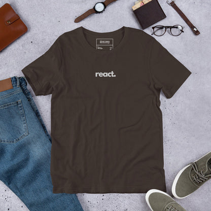 "React" Embroidered Unisex organic cotton dark t-shirt The Developer Shop