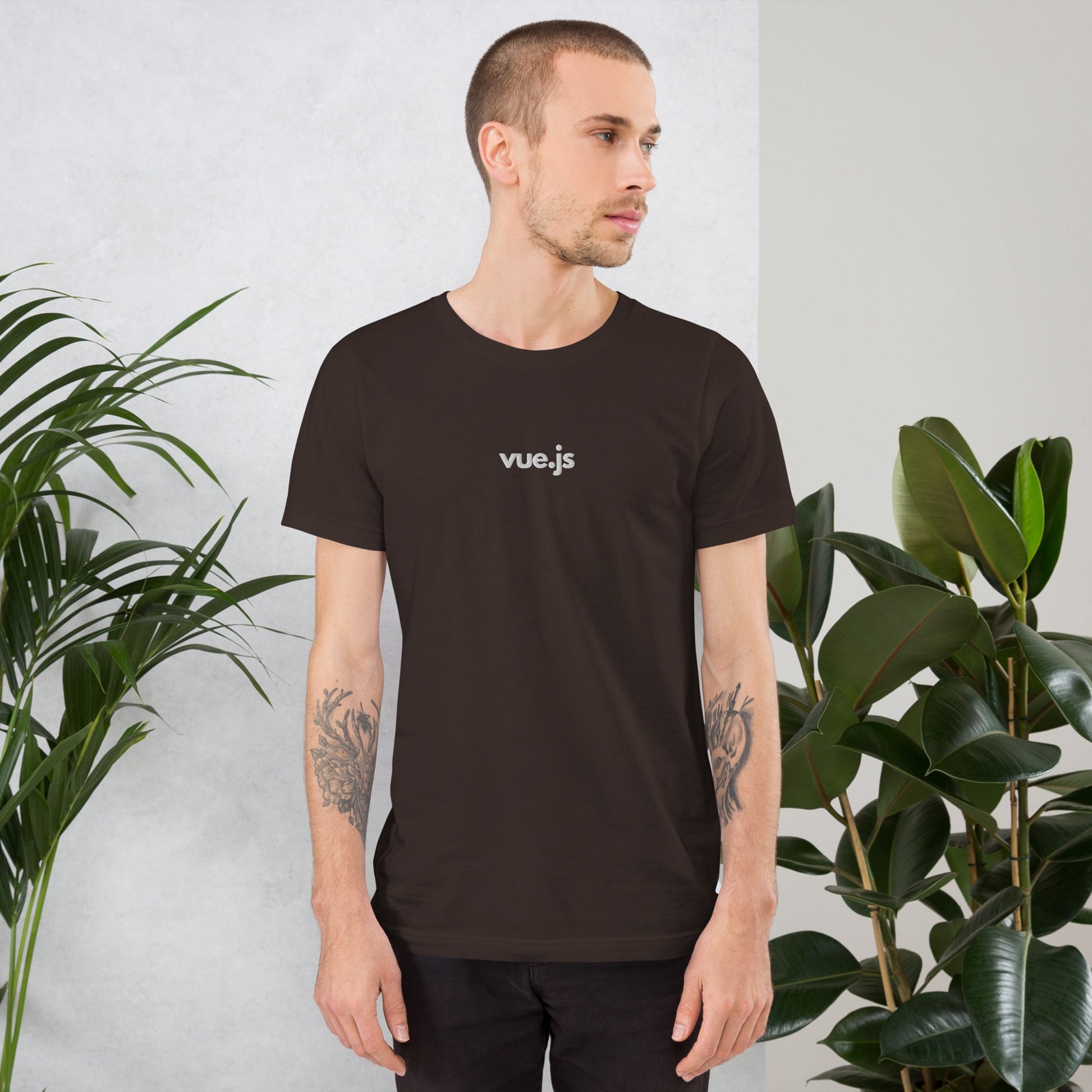 "Vue.js" Embroidered Unisex organic cotton dark t-shirt The Developer Shop