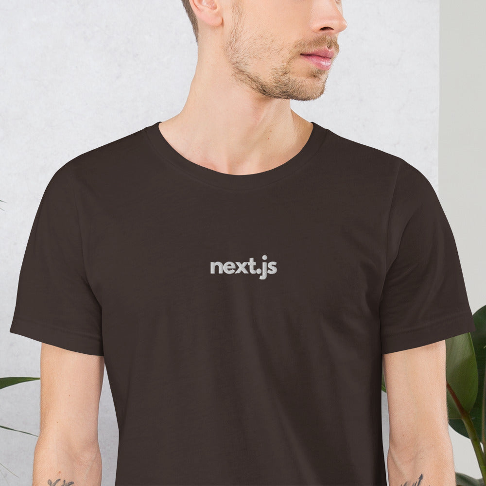 "Next.JS" Embroidered Unisex organic cotton dark t-shirt The Developer Shop