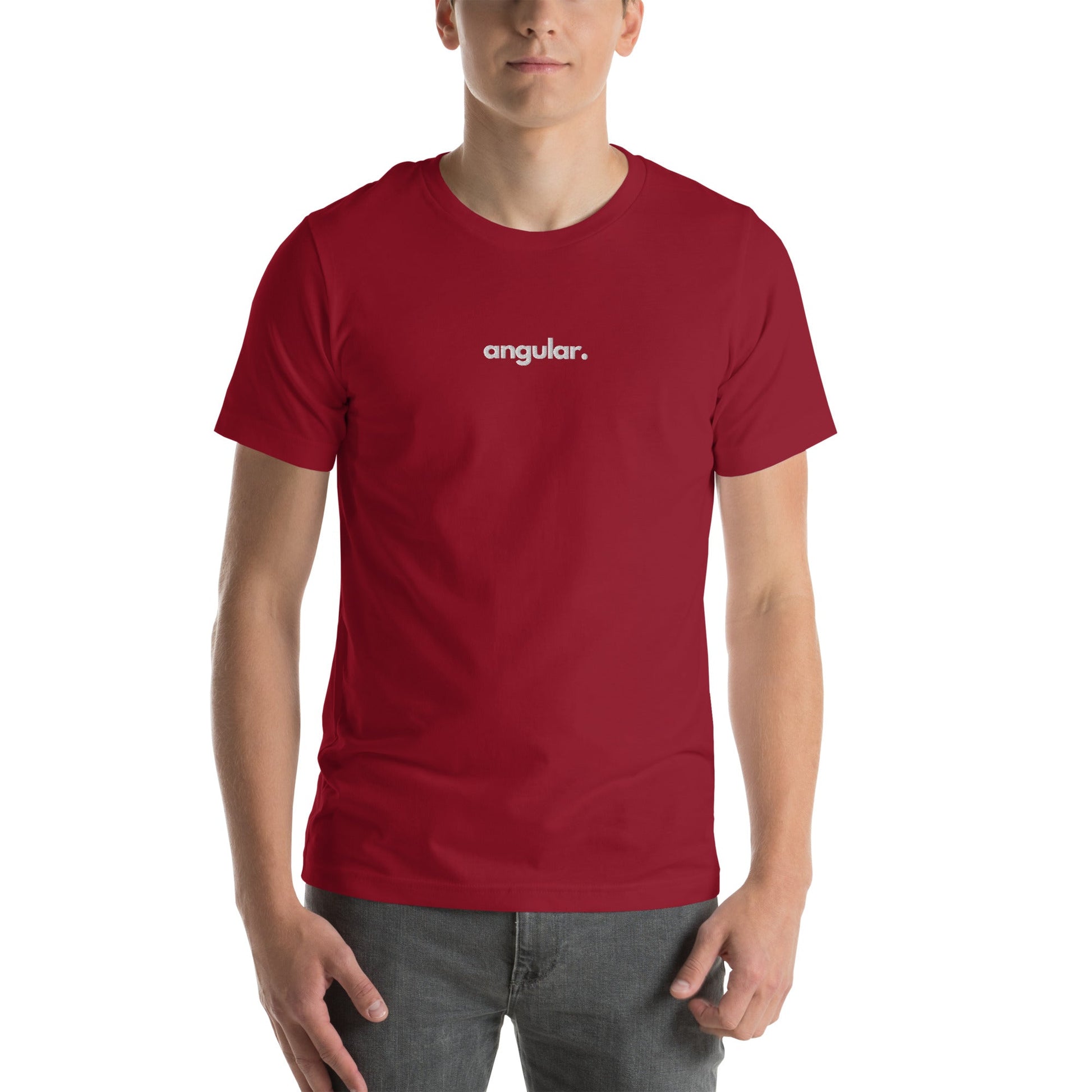 "Angular" Embroidered Unisex organic cotton dark t-shirt The Developer Shop