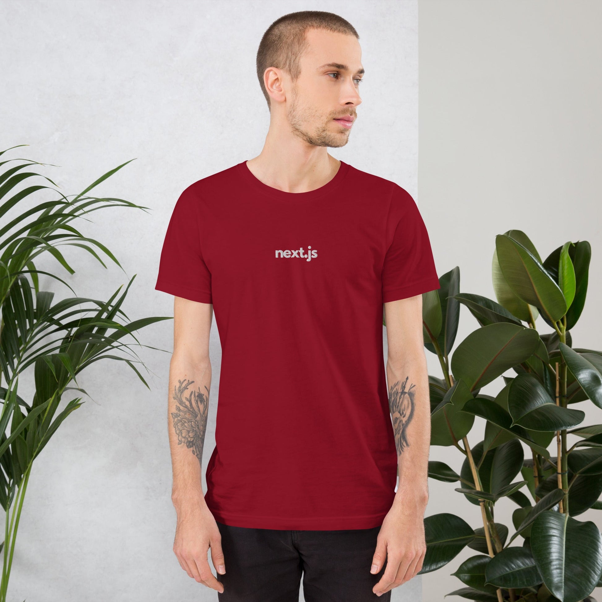 "Next.JS" Embroidered Unisex organic cotton dark t-shirt The Developer Shop