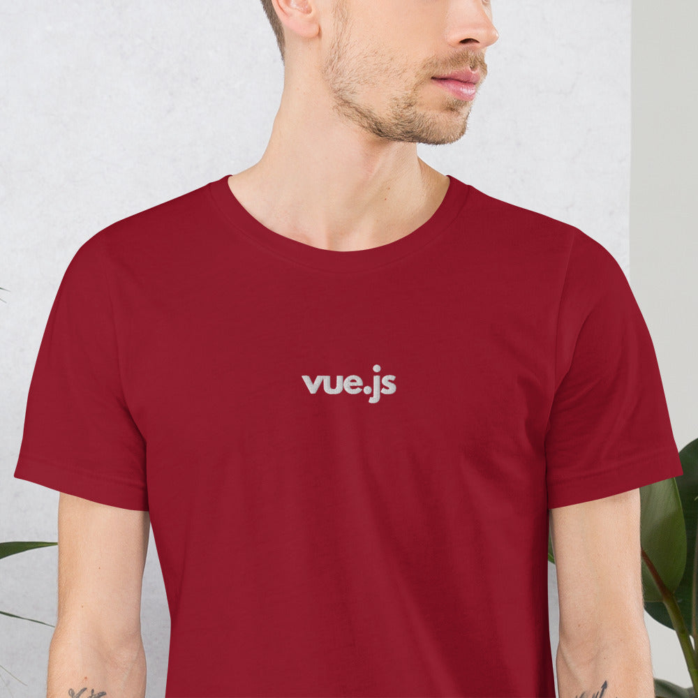 "Vue.js" Embroidered Unisex organic cotton dark t-shirt The Developer Shop