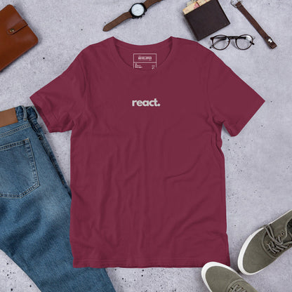 "React" Embroidered Unisex organic cotton dark t-shirt The Developer Shop