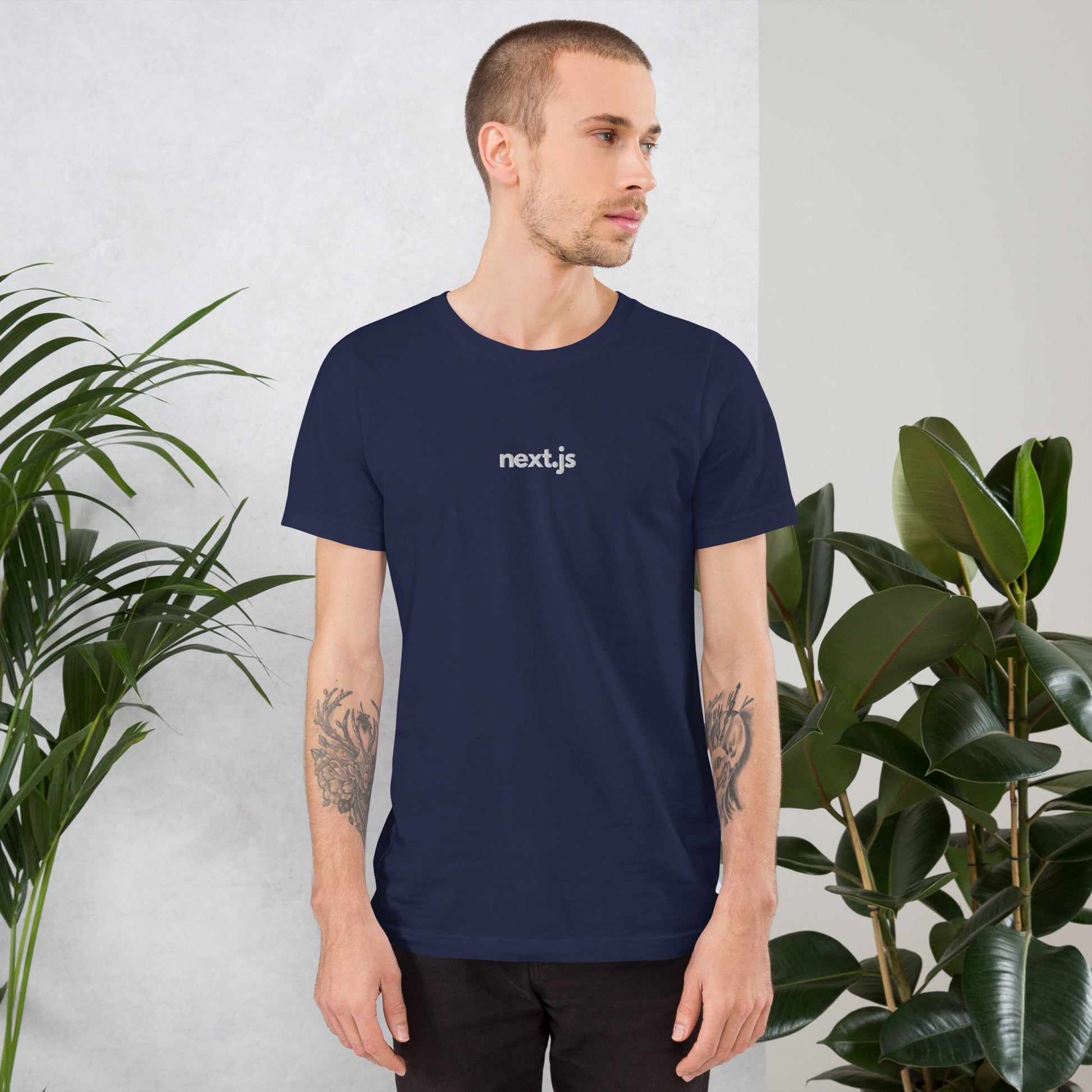"Next.JS" Embroidered Unisex organic cotton dark t-shirt The Developer Shop