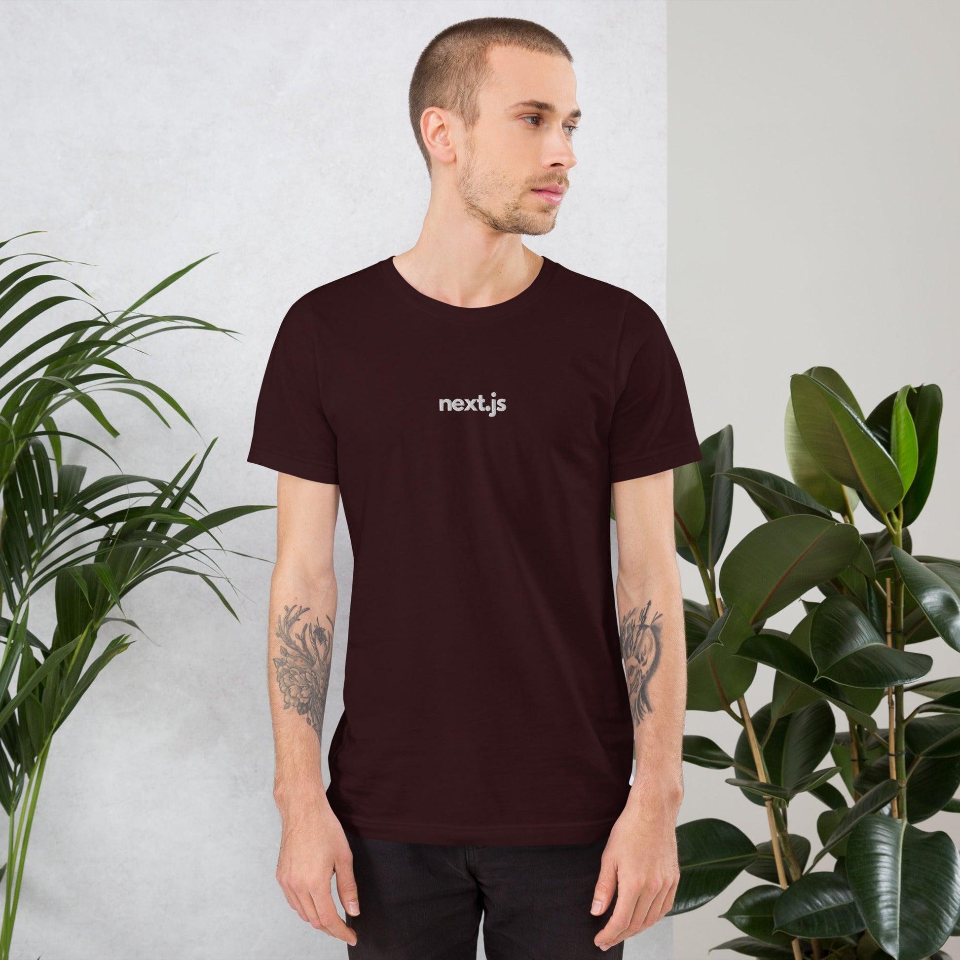 "Next.JS" Embroidered Unisex organic cotton dark t-shirt The Developer Shop