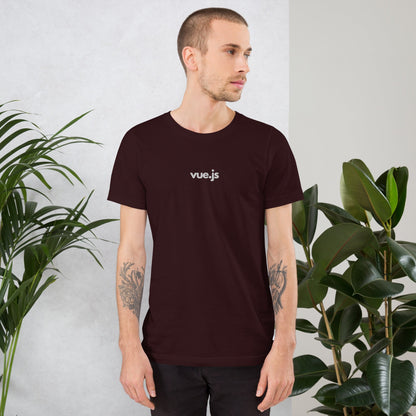 "Vue.js" Embroidered Unisex organic cotton dark t-shirt The Developer Shop