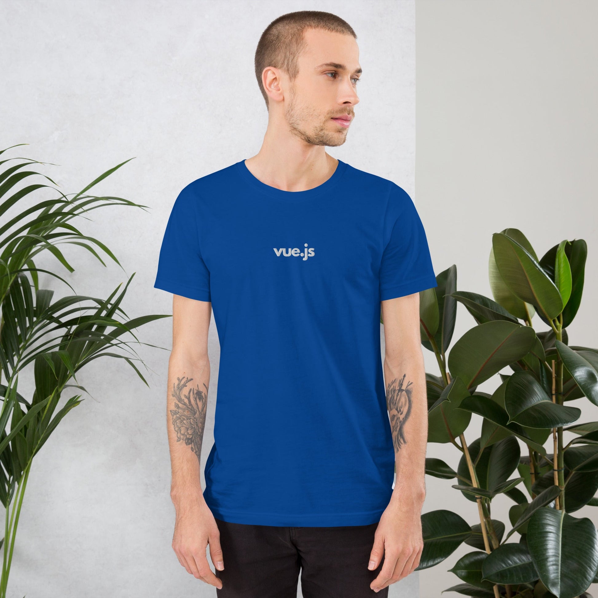 "Vue.js" Embroidered Unisex organic cotton dark t-shirt The Developer Shop