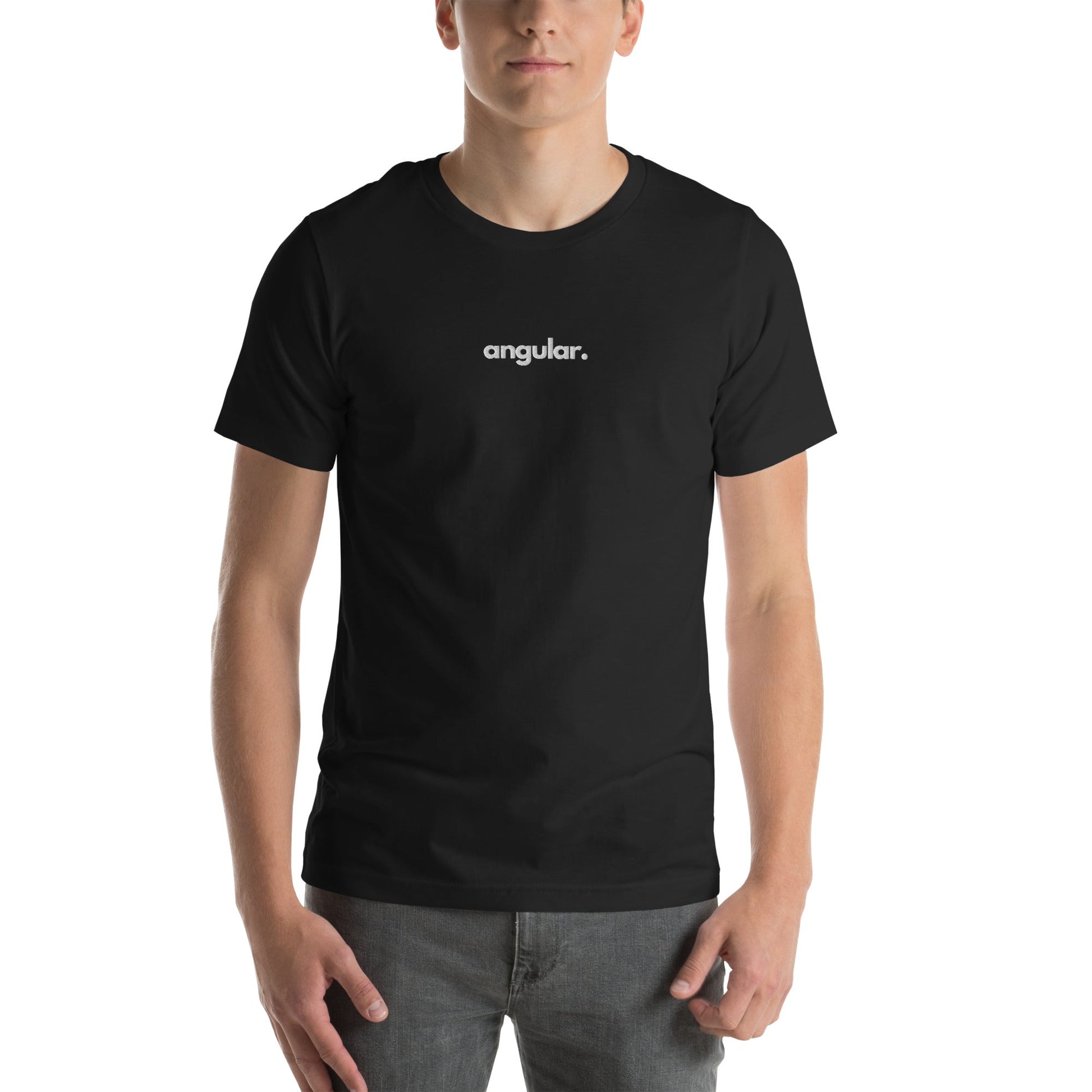 "Angular" Embroidered Unisex organic cotton dark t-shirt The Developer Shop