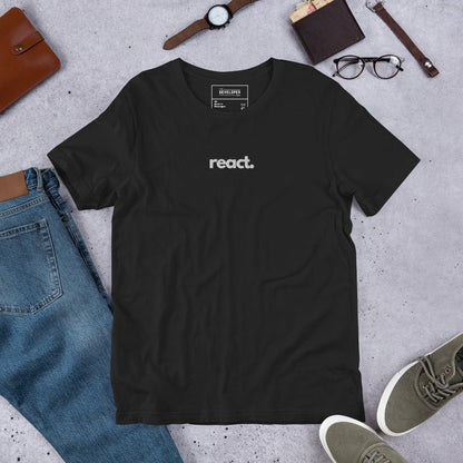 "React" Embroidered Unisex organic cotton dark t-shirt The Developer Shop